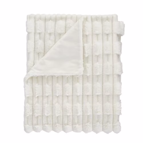 Bianca Carved Faux Fur Throw Blanket in Cream, W: 150 cm, D: 200 cm – 2