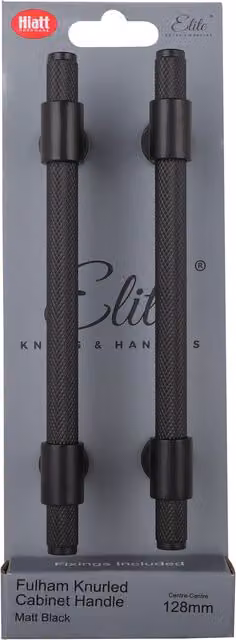 Pack of 2 Fulham Knurl T Bar Cabinet Handles in Matt Black, 128mm