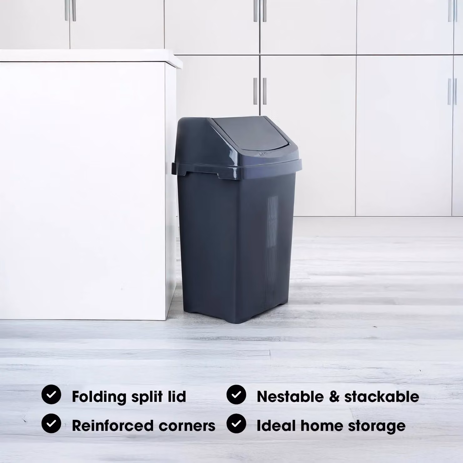 Wham 50L Plastic Swing Bin in Midnight, H 66.5 x W 40.0 x D 33.0 cm – 3