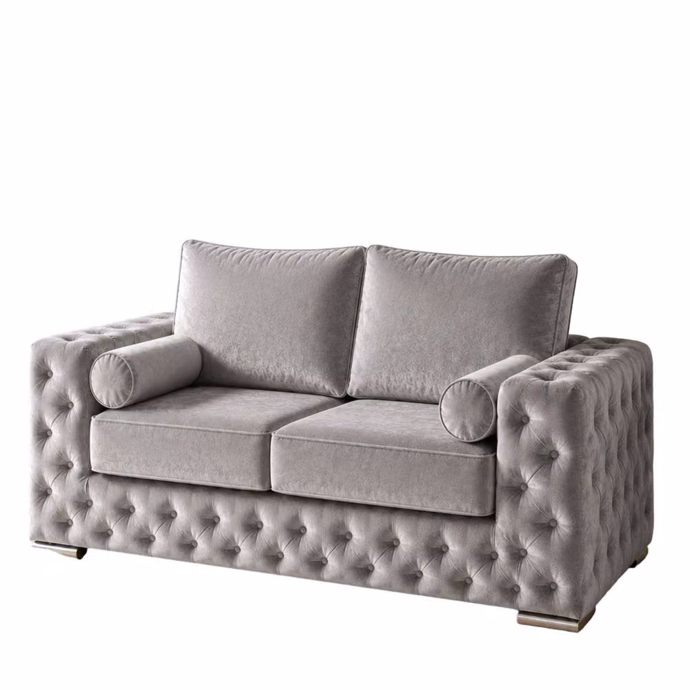 Stratus Interiors Ashley Tufted Chesterfield 2 Seater Fabric Sofa in Light Grey, W: 177.8 cm, H: 76.0 cm, D: 67.0 cm – 2