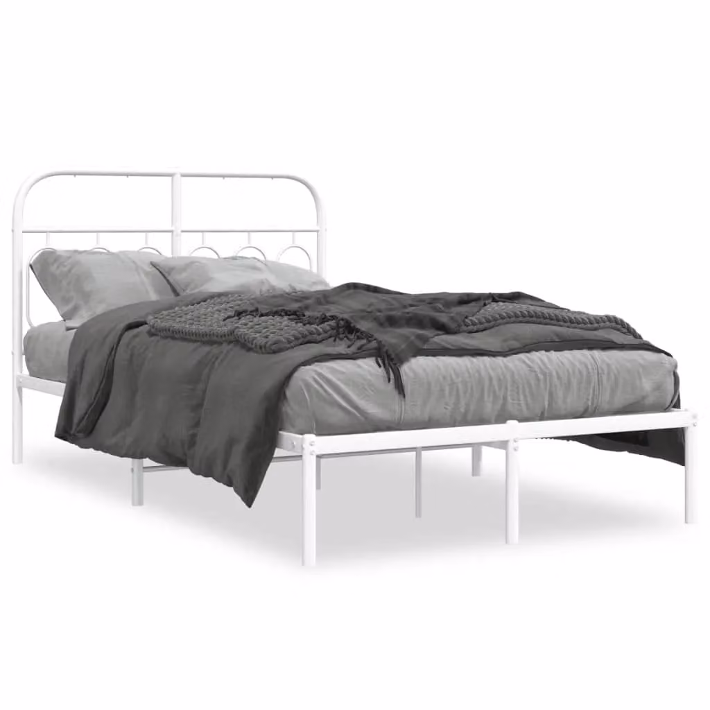 Berkfield Home Metal Bed Frame with Headboard, White, W/D/H: 120 x 200 cm – 2