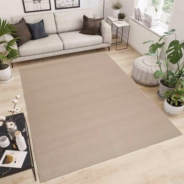 Desire Rugs Plain Modern Rectangular Living Room Area Rug with Felt Back, Beige/Brown, W: 80 cm, L: 150 cm