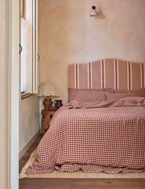 Piglet In Bed Red Mix Gingham Linen Rich Duvet Cover