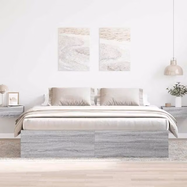 Berkfield Home Modern Bed Frame in Grey Sonoma, W/D/H: 200 x 35 x 203 cm
