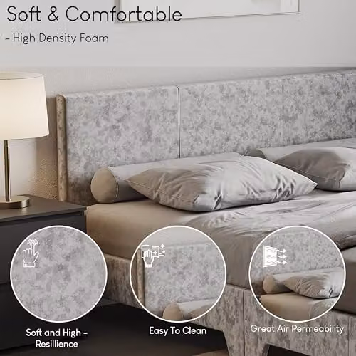 Vida Designs Victoria Double Bed Frame in Silver Velvet, H 77 x W 144 x D 197 cm – 4