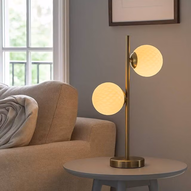 Pagazzi Lighting Lior 2 Light Table Lamp in Gold and Antique Brass with Glass Spheres – 1