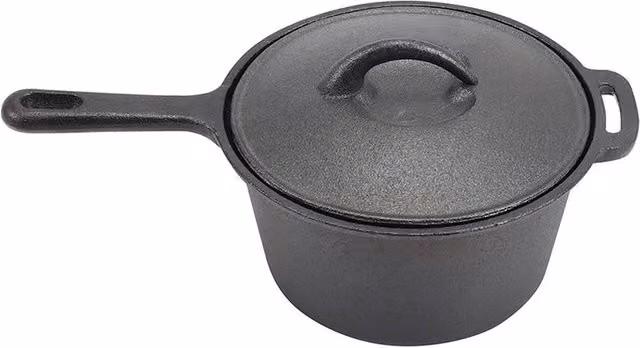 Living and Home 2.5L Pre-Seasoned Cast Iron Saucepan with Glass Lid, Black