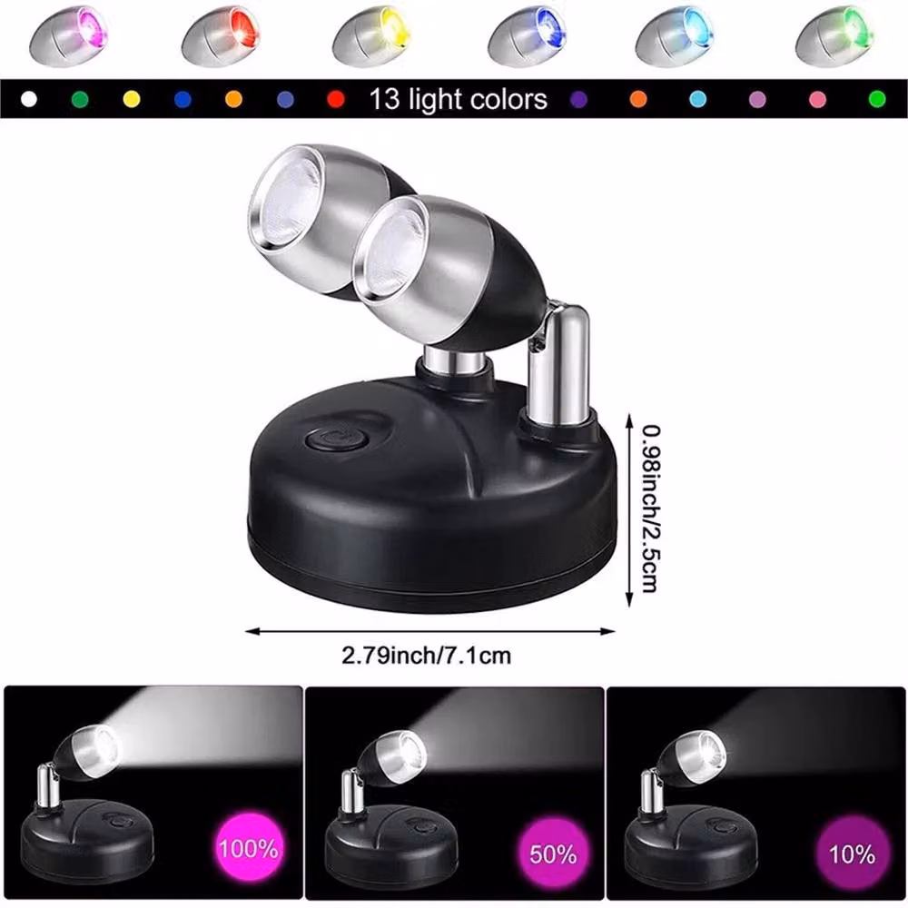 Nordara 2-Pack Dual Head RGB Colour Changing Wireless LED Puck Lights in Black – 2