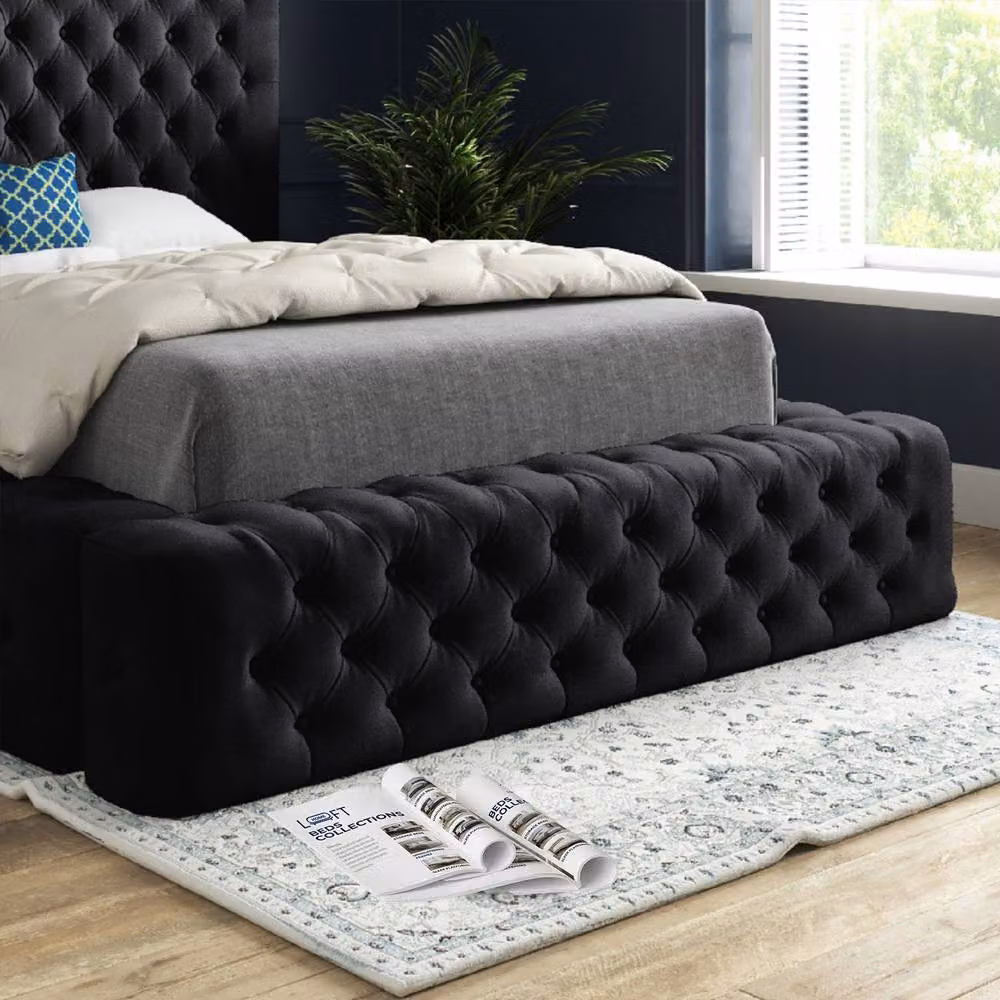 KDMD Lockerbie Black Velvet Pleated Chesterfield Upholstered Single Bed Frame W/D/H: 90 x 200 cm – 5