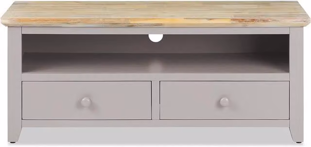 Florence Acacia Wooden TV Unit with 2 Drawers in Brown, Yellow and Grey, W: 120 cm, D: 45 cm, H: 50 cm