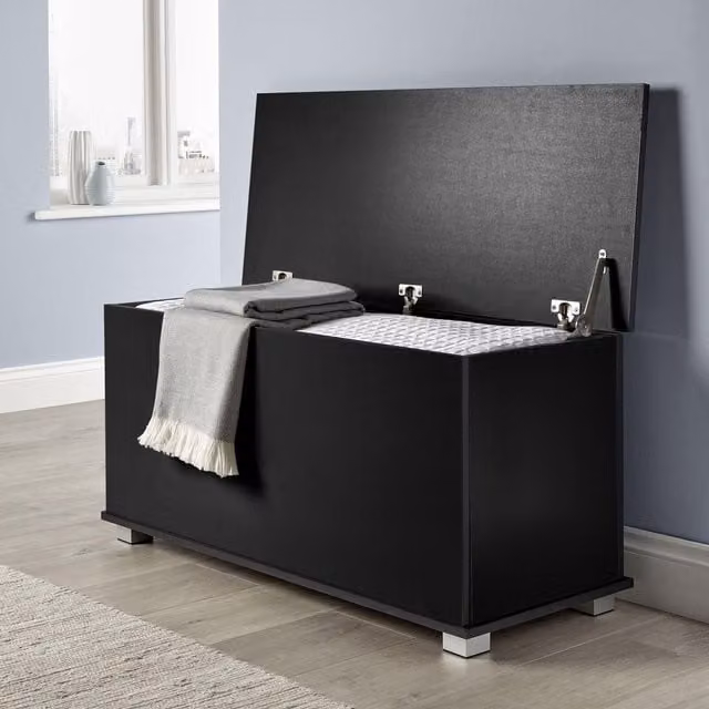 Home Source Black Wooden Ottoman Storage Chest for Toys, Bedding or Blankets – 1