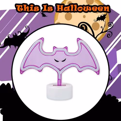 VFM e-Store Neon Bat Table Light Halloween Decoration in Purple, W: 20 cm, H: 26 cm – 6