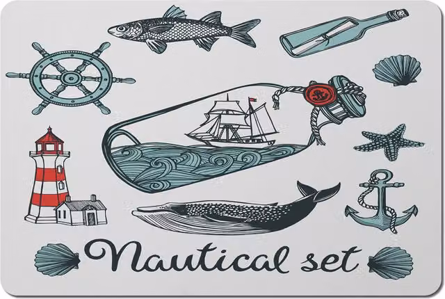 Nauticle Maritime Graphic Rectangular Placemat in Blue and Multicolour