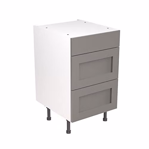 Kitchen Kit Shaker Door Flatpack Base Cabinet with 3 Internal Drawers, Dust Grey Matt, W: 50 cm, H: 87 cm