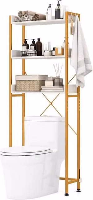 ERGOVEXA 3-Tier Over The Toilet Bathroom Storage Shelf Rack in Gold – 1