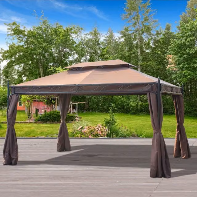 Outsunny Metal Garden Gazebo Party Tent, Brown, W: 4 m, D: 3 m