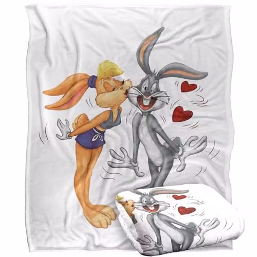 LOGOVISION Looney Tunes Bugs and Lola Kiss Valentine's Day Super Soft Fleece Throw Blanket, Multicolour, W: 152 cm, D: 127 cm