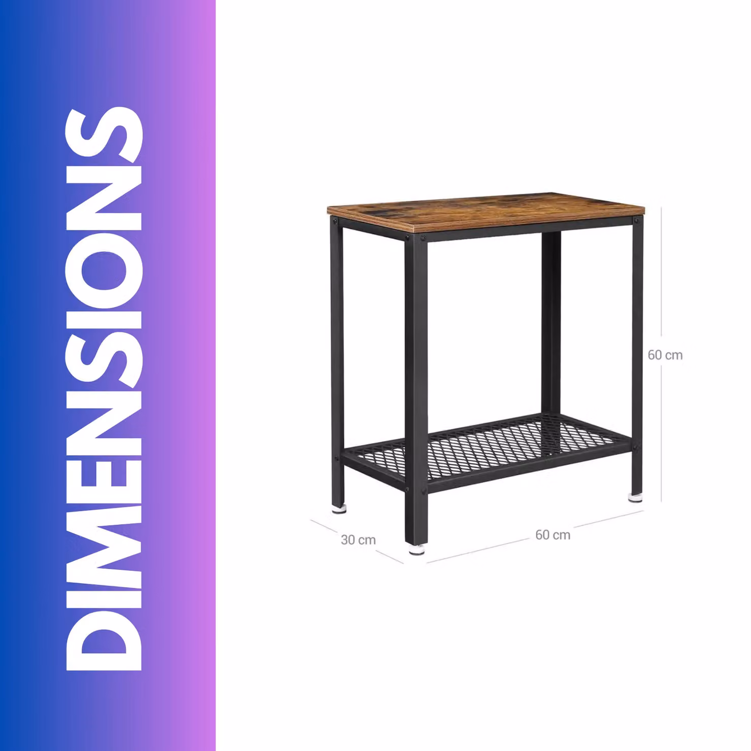 Rafaelo Mobilia 2 Tier Industrial Side End Table with Mesh Shelf in Brown and Black – 4