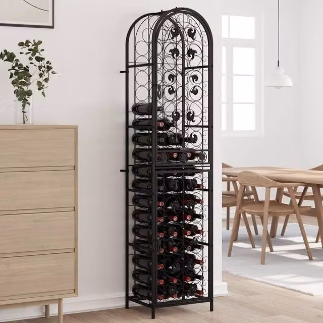 Berkfield Home Black Wrought Iron Wine Rack for 73 Bottles, W/D/H: 45 x 36 x 200 cm – 1