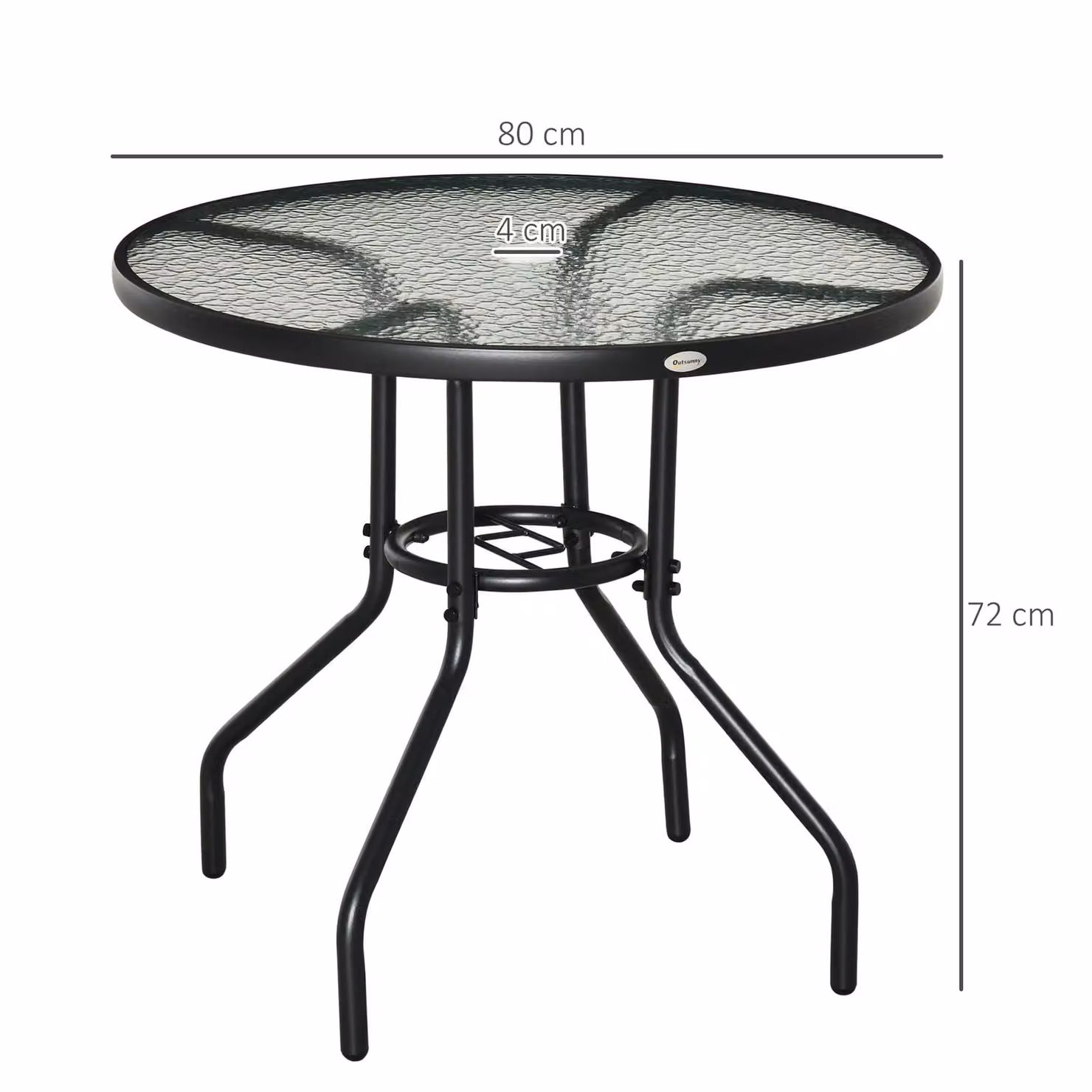 OUTSUNNY Round Outdoor Dining Table with Tempered Glass Top and Parasol Hole, Black, Diameter: 80 cm – 3