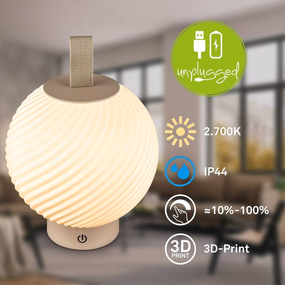 Briloner Rechargeable LED Table Lamp in Beige with Touch Control, Dimmable Warm White Light and IP44 Rating, H 25 cm x W 18 cm – 2