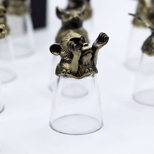 Serenityy 12-Piece Chinese Zodiac Shot Glass Set, 25ml, Clear with Antique Metal Base – 1