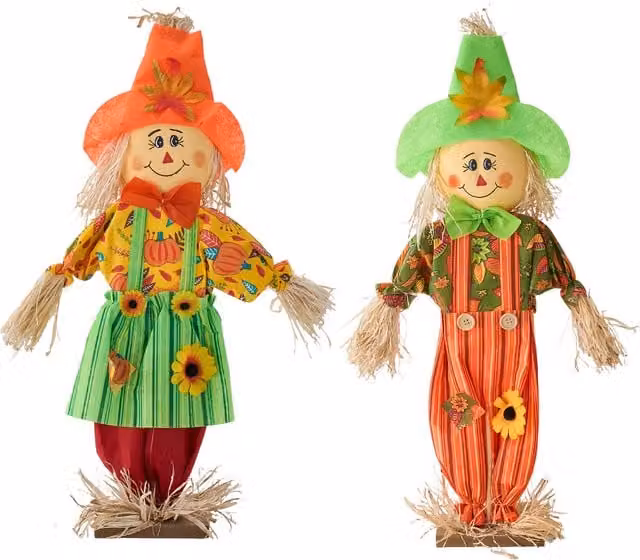 Lifeideas Set of 2 Rustic Halloween Scarecrow Decorations in Orange and Green, Height: 60.96 cm
