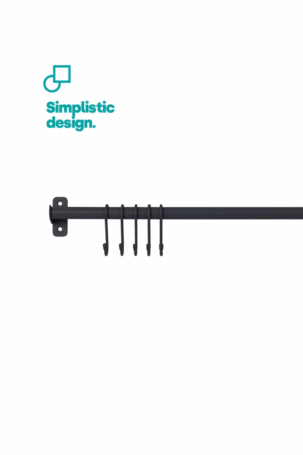LIVIVO Wall Mounted Hanging Rail with 5 Hooks, Black, 50 cm – 2