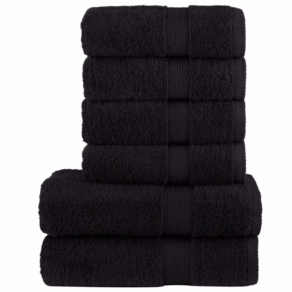 Berkfield Home SOLUND 6 Piece Premium Cotton Terry Towel Set in Black, 600 gsm – 2