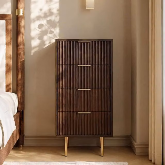 OHS Ribbed 4-Drawer Storage Cabinet in Walnut Brown