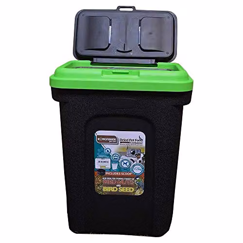 Kingfisher Pet or Bird Food Storage Tub, 30 Litre, Black and Green