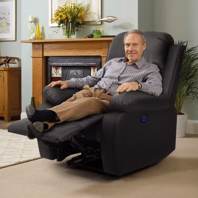 Comfy Living Black PU Leather Electric Recliner Sofa Set with USB Charging