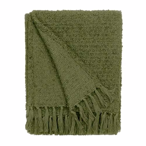 Riva Home Cotton Reversible Double Face Throw with Fringes in Green and Beige, W: 130 cm, D: 170 cm – 2