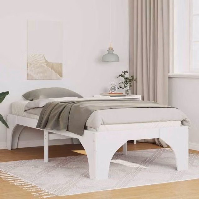 Berkfield Home Modern White Solid Pine Wood Bed Frame W/D/H: 90 x 200 cm – 1