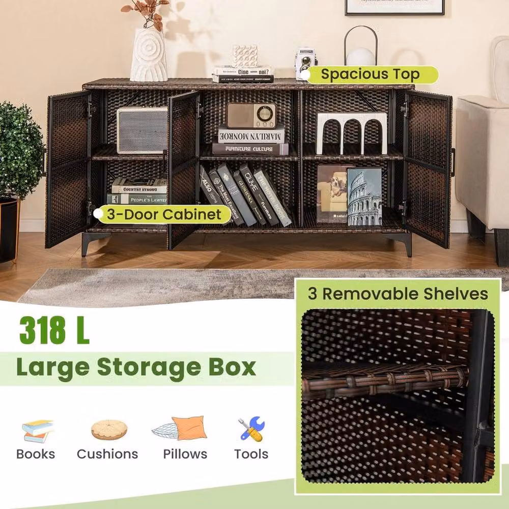 KORVIXA 318 L Brown Wicker Patio Storage Cabinet Deck Box – 3