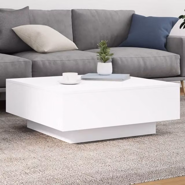 Berkfield Home Modern White Square Coffee Table with LED Lights W/D/H: 80 x 80 x 31 cm – 1