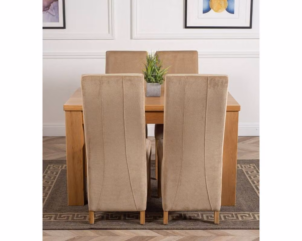 Thats Furniture Dakota Oak Dining Table and 4 Lola Beige Fabric Upholstered Chairs Set, W/D/H: 127 x 82 x 77 cm – 3