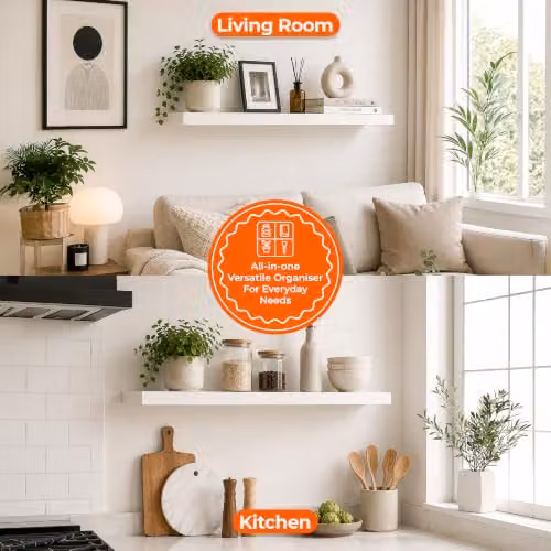 iTrend High Gloss White Floating Wall Shelf, W: 80 cm, D: 23.5 cm, H: 3.8 cm – 4
