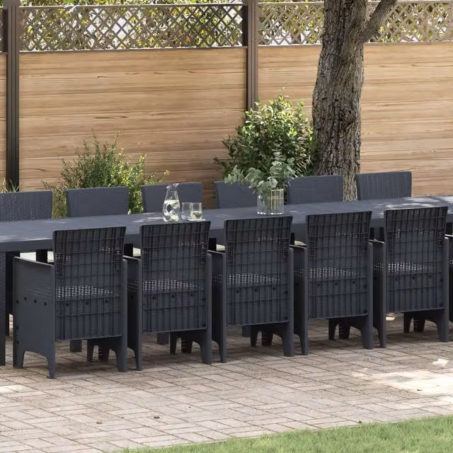 Berkfield Home 17 Piece Anthracite Poly Rattan Garden Dining Set with Cushions