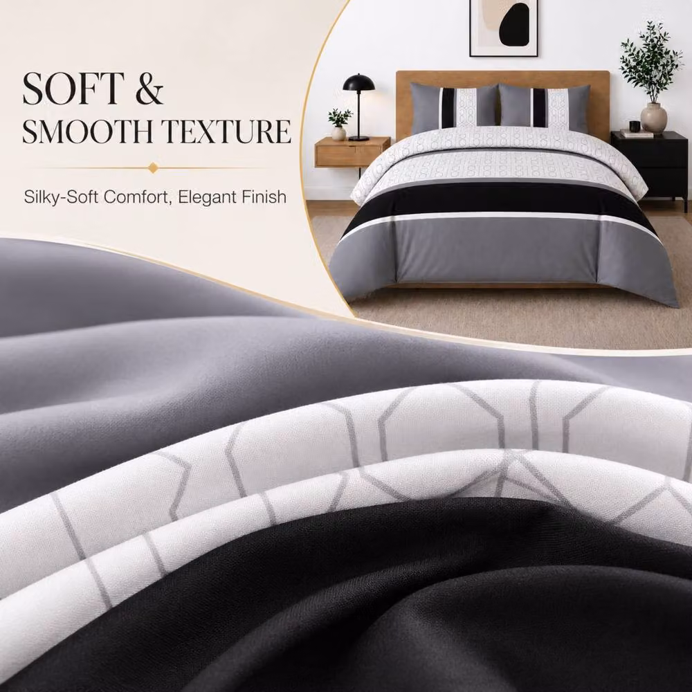 Grace Premium King Size Grey Brushed Microfibre Duvet Cover and Pillowcase Set – 4