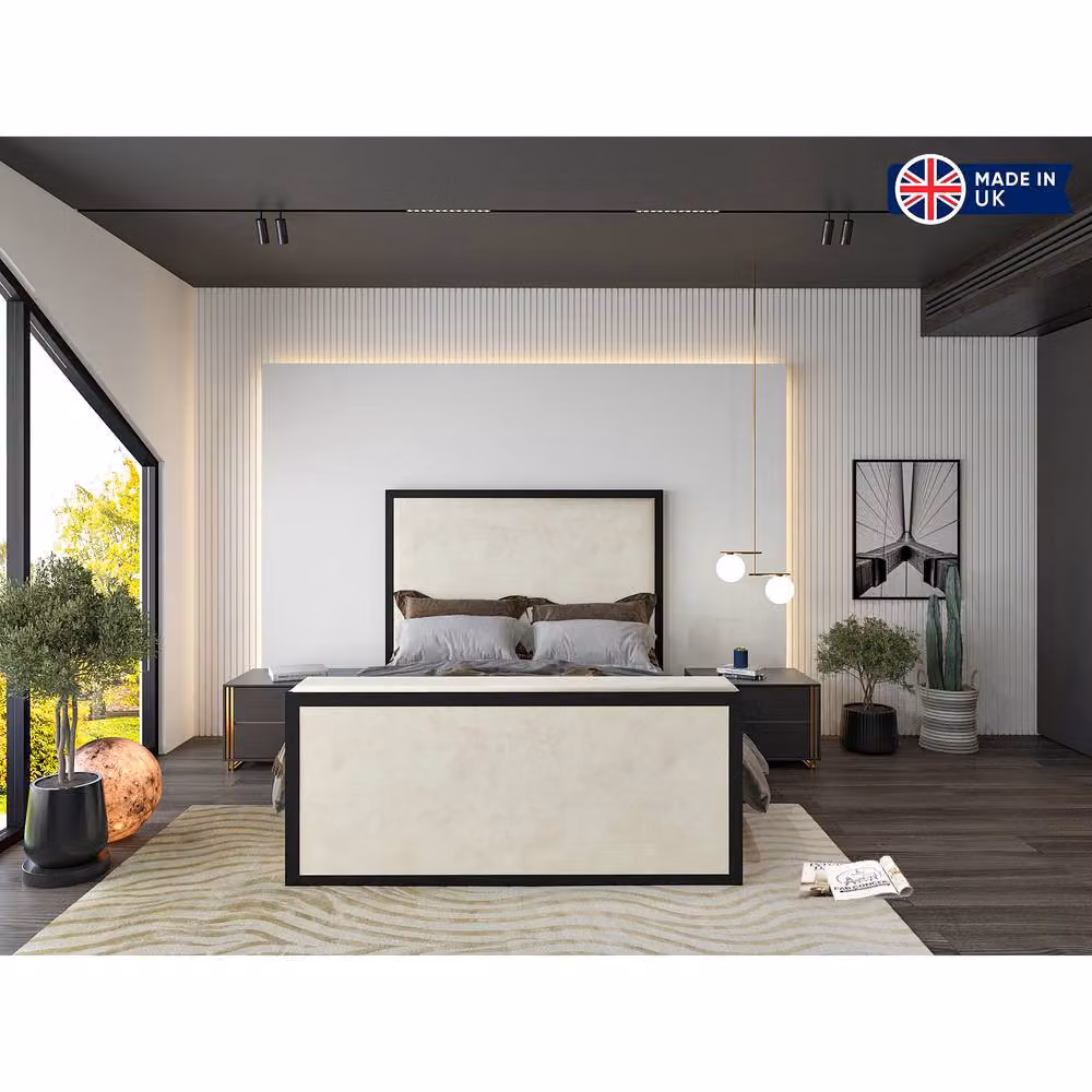 KDMD Madrid Upholstered Electric Media TV Bed Frame in Black and Cream White, Single Size (W: 90 cm, D: 200 cm, H: 107 cm) – 3
