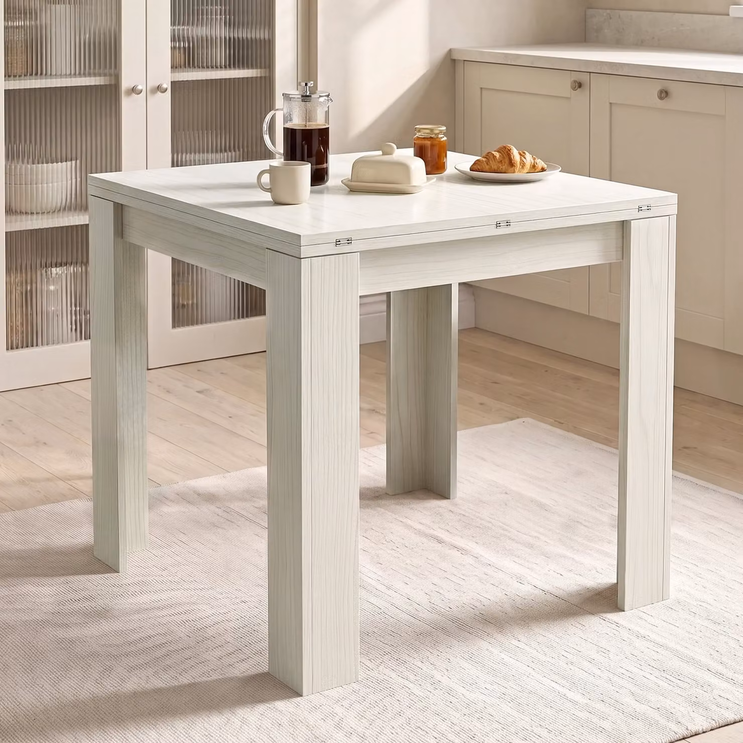 DHS Small Square Extendable Dining Table with Flip Top in White