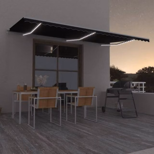 Berkfield Home Manual Retractable Awning with LED, Anthracite and Black, W: 600 cm, D: 350 cm – 1