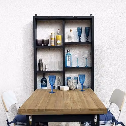 Forest Garden Brown Wooden Fold Down Wall Mounted Outdoor Bar with Storage W: 100 cm, H: 77 cm, D: 100 cm – 4