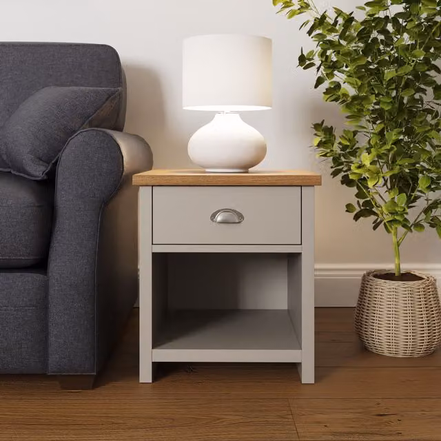 GFW Lancaster Lamp Table in Grey and Oak – 3