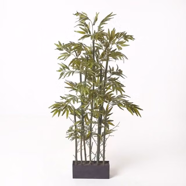 Homescapes 6ft Artificial Bamboo Tree in a Black Wooden Planter, Green