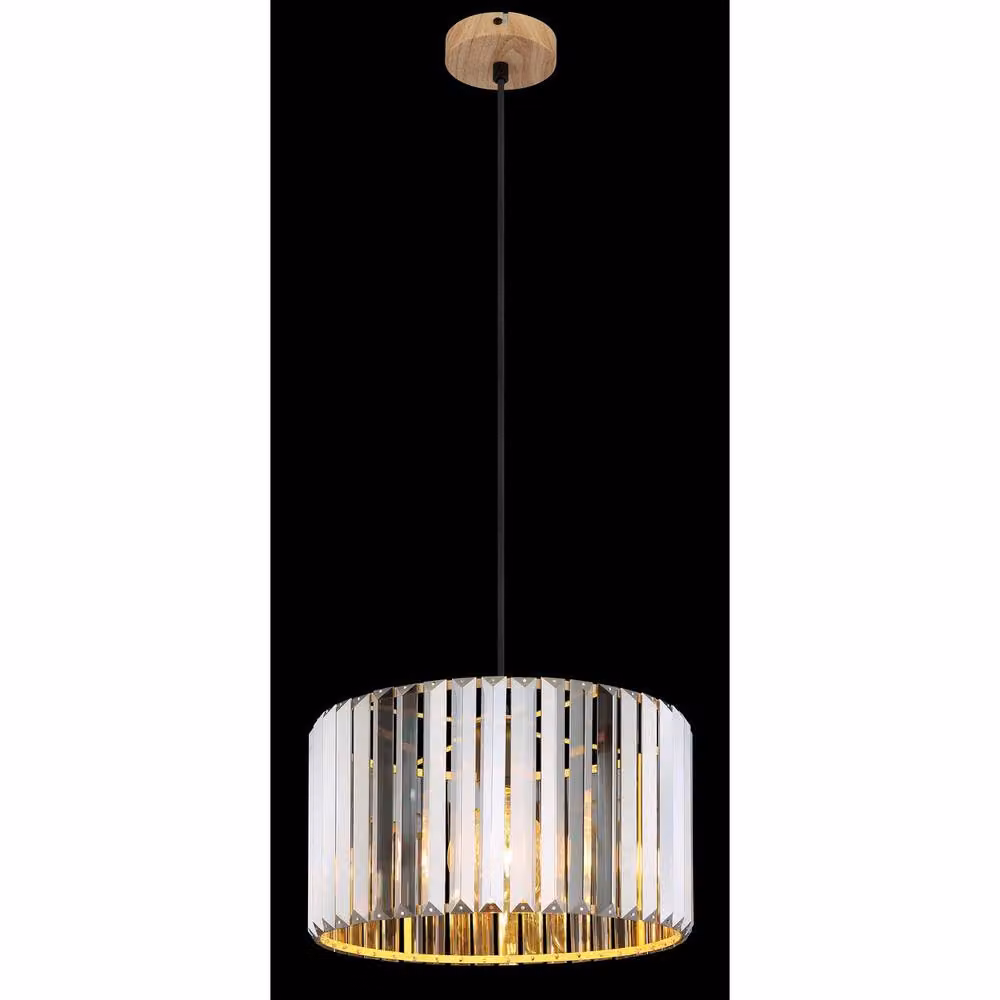 Netlighting Nowa Run Pendant Ceiling Light with Smoke Crystal and Wood Effect in Brown – 7