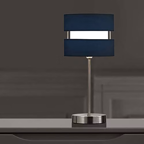 K Living Chrome Table Lamp with Blue Fabric Shade