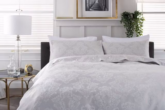 Terrys Versailles Luxury Jacquard Pattern Duvet Cover Bedding Set in Silver Grey