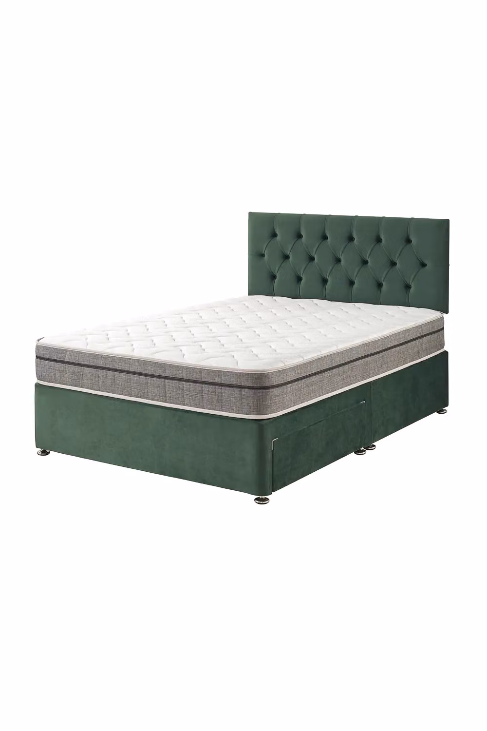 Aspire Olivier Hybrid Memory Pocket Mattress and Divan Bed with Strutted Headboard and 2 Drawers, Green Velvet, W/D/H: 180 x 200 cm – 3